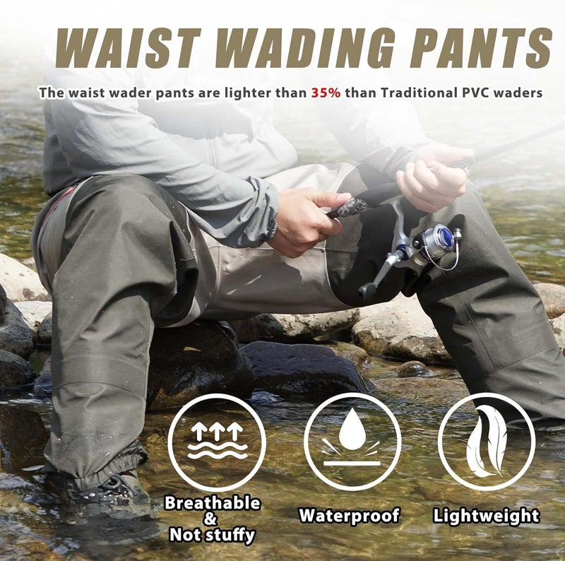 JUSTOOP Store Waist Wader Pants for Men and Women, 3-Ply Breathable Waterproof Fishing Waders with Pockets and Durable Stockingfoot - Image 5